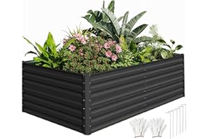 DWVO Bancal de Metal 240 x 120 x 60 cm con Guantes, bancal Alto de Acero Inoxidable y Resistente a la Intemperie, Estable galvanizado con Goma de Seguridad para Verduras, Flores, Frutas, Color Negro