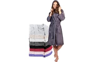 Twinzen Peignoir de Bain Femme - XS, S, M, L, XL - 100% Coton avec Capuche - Certifié OEKO-TEX® - Robe de Chambre Eponge 2 Poches, Ceinture - Doux, Absorbant et Confort