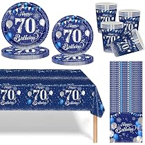 41-teiliges Geburtstags-Geschirr-Set Blau/silber – Mit Glitzer-Diamanten, Für 20 Gäste Inkl. Teller, Servietten & Tischdecke