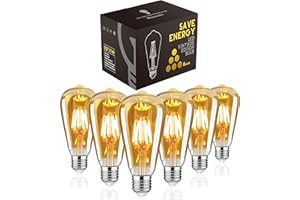 Woowtt LED Edison Bulb, Vintage Light Bulb, Dimmable 6W E27 LED Bulbs, Led Filament Bulb, Antique Style Retro Amber Glass Screw Lamp, ST64, 2200K, 600LM, 6W - 6 Pack