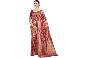 EthnicJunction Damen Kanchipuram Seide halb und halb gewebter Sari mit Blusenteil