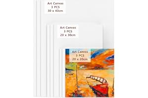 Koncci Toile Peinture (Lot de 9) 20x20, 20x30, 30x40 Toiles à Peindre 3 MM Adaptées pour Acryliques, Huile, Gouache, Aquarelle, Enfants, Débutants, Peintres-Coton/sans Acide