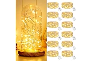 kolpop Stringa Luci Led a Batteria, 12 Pezzi Impermeabile Lucine Led Decorative a Batteria, 20 Led 2M Mini Led a Batteria per Interni Natalizi Matrimoni Feste Compleanno Decorazione