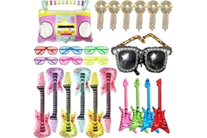 STIEDEY 24pcs Inflatable Instruments Set Musical Instrument Balloons Inflatable Guitar Bass Inflatable Microphone Shutter Shading Glasses Inflatable Musical Toy Set for Party Props