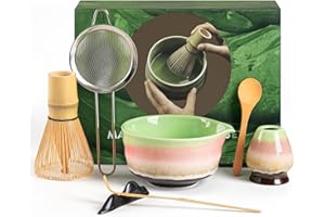 Torven Matcha Kit para Principiantes - Set de 7 Piezas Incluye: Tazón (Chawan), Batidor de Bambú (Chasen), Cuchara, Tamiz, Soportes y Base - Kit de Té Matcha Artesanal