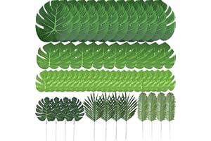 TIETHEKNOT Zhou-Lange künstliche Blätter, 60 Stück, Tropische Palmblätter, Monstera-Blätter, Dschungel, Strand, Partydekorationen (6 Arten)