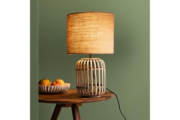 Lightbox DekoLampe de table | 43 cm de hauteur | pour l'entrée, le salon ou comme lampe de chevet dans la chambre | lampe de table ronde au look naturel/bambou avec interrupteur à bascule | en