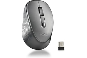 NGS Dew Gray – Ratón Óptico Inalámbrico, Ratón Ergonómico, Ratón Inalámbrico Silencioso para Portátil, Alta Precisión con Nano Receptor, para Ambidiestros, dpi Ajustable 800/1600, Plug and Play