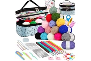 Coopay Kit de ganchillo para principiantes para niños y adultos, 71 piezas de ganchillo de primera calidad con hilo y accesorios para tejer, kit de ganchillo Amigurumi para principiantes, azul