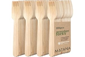 MATANA 200 Forchette in Legno - Posate Usa e Getta per BBQ, Picnic e Più - 16cm Biodegradabili - 100% Naturale - Alternative alle Posate in Plastica