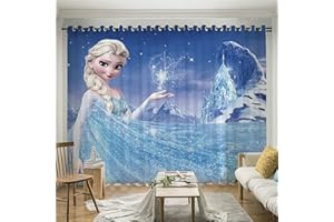 LKFFHAVD Anime Frozen Verdunkelungsvorhang - Sets, Anna Elsa Olaf Vorhänge Ösen 3D Druck ?2er Set, Für Dekoration Kinderzimmer Wohnzimmer Schlafzimmer (23,220×215(BxH))