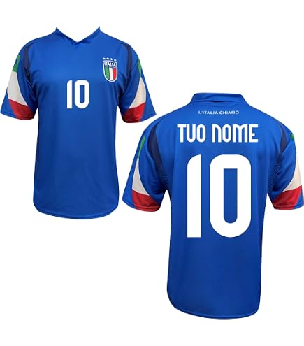 T-Shirt da Bambino Maglia Blu Italia per Veri Tifosi Italiani, Stampata Direttamente su Tessuto. Personalizzata con Il Tuo Nome e Numero o del Tuo Giocatore Preferito (12/14 Anni (XS