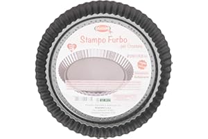 Graziano, Stampo Furbo per Crostata, Realizzato in Acciaio al Carbonio e Dotato di Rivestimento Antiaderente, Ideale per Realizzare Crostate Dolci e Salate, Colore Nero, ø 28 cm