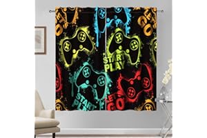 Kzzfqxb 117×138cm Rideaux de Jeu 2 Panneaux, fenêtre colorés aux Silhouettes abstraites de Jeux vidéo pour Adolescents, draperie pour Salon et Chambre à Coucher