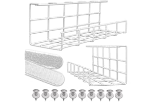 SCANDINAVIAN HUB Plateau de gestion de câbles Sous Bureau – Gaine de rangement pour câbles informatiques. Passe-câbles en fil métallique noir pour bureau et maison (Blanc - Lot de 2x 40,5cm)