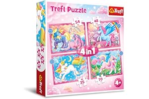 Trefl Jednorożce i Magia Puzzle 4 w 1 o Wysokiej Jakości Nadruku dla Dzieci od 4 lat