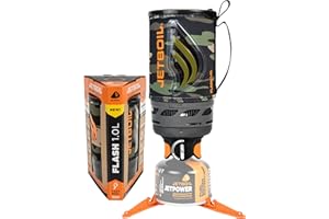 Jetboil Flash 1.0L Portable Fast Boil Stove for Camping and Backpacking with 1-Step Auto Ignition, New for 2025, Propane/Isobutane Burner with Cooking Cup, Dark Camo