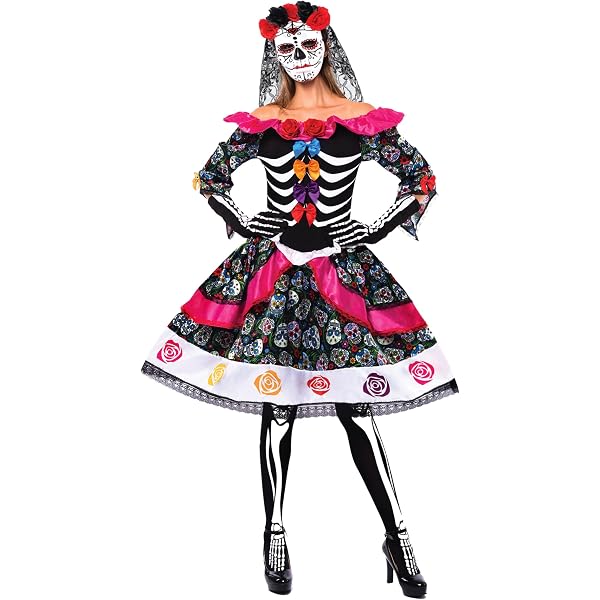 Skelett-Kostüm Für Damen – 3D-Druck-Kleid Mit Kapuze & Leggings | Gr. 36-38 | Perfekt Für Halloween & Mottopartys