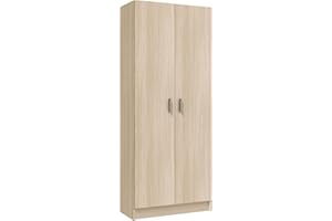 Habitdesign Armario Multiusos, Escobero 2 Puertas 3 Estantes, 180x73x37 (AltoxAnchoxFondo - en cm), Color Roble