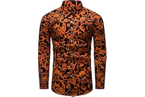 fohemr Herren Halloween Hemd Langärm Slim Fit Freizeithemd Kürbis Muster Lustig Funky Hemden Casualshirts Urlaub