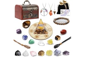 ECO-BAEERSS Ensemble de 28 Pierres PréCieuses Avec 7 Pierres de ThéRapie Chakra,7 Cristaux Bruts,Une Pyramide de Lotus En Pierre D'Oeil De Tigre et Parfait Pour la MéDitation,le Chakra,le Reiki,L'éQuilibrage