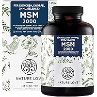 NATURE LOVE® MSM 2000mg mit Vitamin C - 365 laborgeprüfte Tabletten - Kompakteres MSM Pulver als bei Kapseln - u.a. für…