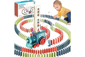 NCKIHRKK Ensemble de Jouets de Train Electrique Domino,160 Pcs de Blocs Domino Électrique Train,Automatique Train de Pose Domino avec lumières et Musique,pour Filles et Garçons 3 Ans et Plus (Bleu)