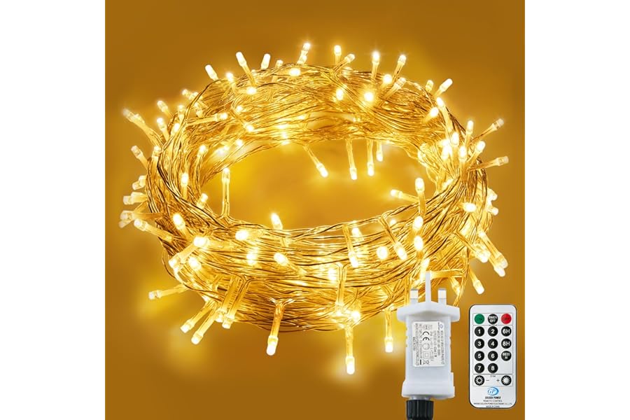 LITYBY Fairy Lights Plug in Waterproof,15M/49ft 120 LED String Lights Main Powered,8 Modes Remote Control Outdoor/Indoor,Garden Christmas Lights for Patio,Bedroom,Party Decorations (Warm White)
