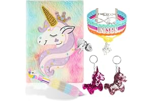 OFFCUP Diario Secreto Niña, Cuaderno de Felpa Niña, Diario Unicornio con Pulsera con llavero y Bolígrafo, para Set de Regalo para El Día del niño Fiesta de Cumpleaños Navidad Pascua