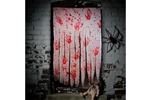 JIAWWAN Cortina de Puerta de Halloween, 2 Piezas Cortinas Decorativas Halloween 100x165cm, Tela Espeluznante Cortina Sangrienta y Puntos Adhesivos para Decoración de Interior Exterior, Casa Embrujada