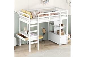 KecDuey Letto a soppalco, 90 x 200 cm, in legno, per bambini e ragazze, colore: bianco, WX000701