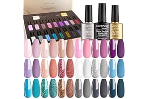 Lavender Violets 21 Pcs Gel Nail Polish Most Wanted Rose Gold Gift Set Soak Off UV LED Base,Glossy n Matte Top Coat for Nail Art DIY Design F984B