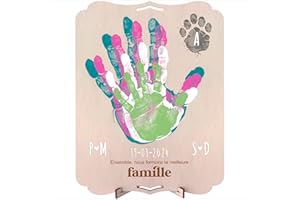 nagu® Familia. Marco Huellas Bebé Recién Nacido. Regalo de Madera 30x22cm, Espacio para Huella Bebe Pie y Manos o toda la Familia y Foto. Incluye Soporte y Kit de Letras para Nombres y Fechas