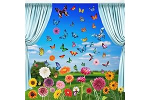 BBLIKE Naklejki na okno 9 arkuszy wiosennych naklejek okiennych wielokrotnego użytku wiosna samoprzylepna motyl ptaki kwiaty naklejka okienna do dekoracji drzwi szklanych