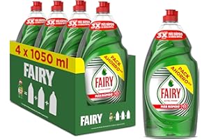 Fairy Ultra Poder Original Líquido Lavavajillas 4 x 1050ML Fórmula Efectiva Que Deja Los Platos Relucientes, Impresionante Poder Antigrasa