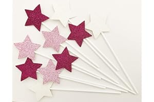 AILEXI Cuenta A Mano 10 Cuentas Pastel De Purpurina Decorar Toppers Para Pastel Cuppastel Y Helado - Rosa Roja/Rosa/Blancas Estrellas
