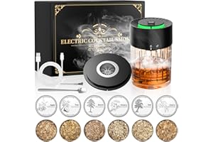 iDiskk Elektryczny zestaw do wędzenia koktajli, ładowalny smoker do whisky, wbudowana zapalniczka, 6 wiórów drewnianych do staromodnych napojów, bourbon, miksologia whisky, przemyślany prezent dla