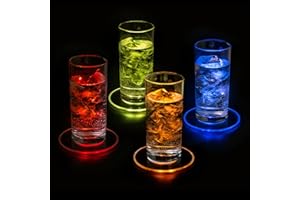 PRECORN 4er Set LED Untersetzer Leuchtuntersetzer Bierdeckel Leuchtend für Getränke Wasserdichter Untersetzer Acryl Rund für Gläser Flaschen Partys Hochzeiten Bar Weihnachten Pub Geburtstag