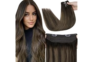 Fshine Extension Filo Invisibile Capelli Veri 40CM 80g Extension Capelli Veri Balayage Colore 2 Castano Scuro e 6 Castano Medio con 2 Marrone Scuro Brasiliani Lisci Extension Wire Hair Extensions