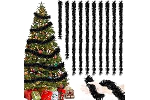 TUTUKYLE 20M/Pack of 10 Lametta Weihnachtsbaum, Lametta Schwarz Girlande Weihnachten, Weihnachtsbaum Deko, Weihnachtsdeko Girlande, Lametta Girlande für Vorhänge, Zimmer, Party Weihnachtsfeierdekoration