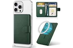 SHIELDON Cartera Magnética de Cuero Genuino [Bloqueo RFID] Tarjetero Adhesivo para iPhone 16 Pro MAX/iPhone 16/iPhone 15 Pro MAX/iPhone 14/iPhone 13/iPhone 12 Pro MAX – Napa Verde Medianoche