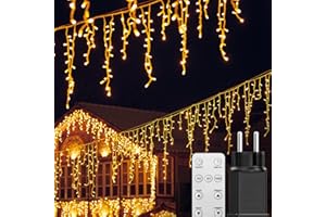BESCOST Luci Natale da Esterno Cascata 400LED 10M con Telecomando Tenda Luminosa Esterno Prolungabile /8 Modalità/Timer, per Decorare Giardino, Balcone, Finestra Tetto Bianco Caldo