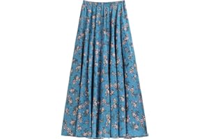 Camilife Jupe Longue en Coton et Lin pour Femme avec Poches Latérales Ceinture élastique Style Rétro Vintage Bohème Maxi Jupes Fleurs Taille S/M