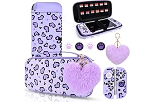 DLseego Étui de Transport pour Switch OLED, Housse de Transport et Coque Souple pour Switch OLED, avec 4 Capuchon Joystick Switch, 1 Breloque en Peluche en Forme de Coeur, Violet Switch OLED