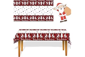MORAINJAY Obrus bożonarodzeniowy, 137 x 274 cm, duży świąteczny obrus w czerwoną kratkę z łosiem, prostokątny wodoodporny plastikowy pokrowiec na stół na przyjęcie bożonarodzeniowe, kolację, zimowe