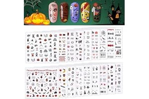 Kalolary 18 Hojas Halloween Pegatinas Uñas, 3D Pegatinas de Uñas Decoración Nail Art Stickers Uñas Etiqueta Autoadhesiva para Halloween Uñas Diy Maquillaje Decoración