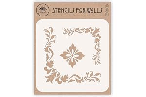 STENCIL COMPANY Stencil con angoli d'accento, 16,51 x 16,51 cm (M), stencil per pareti, modello originale classico con motivo floreale
