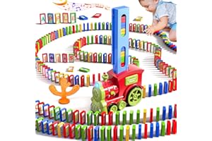 Doloowee Domino Zug Set, Automatischer Domino Zug mit 310 Domino Blöcken, 4 Aufklebers, Domino Spielzeug für 3 4 5 Jahre Jungen Mädchen