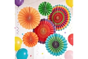 SUNBEAUTY Bunte Party Deko Mexiko Deko Bunte Fiesta Papier Fans Set Regenbogen Decorative Papier Fächer Dekoration Colourful Hanging Garland für Kindergeburtstag Wedding Birthday Cinco De Mayo（6 Pcs