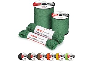 Brotree 4mm Paracord 550 7 Hebras Cuerda de Nylon 15M Tipo III Cuerda de Paracaídas para Supervivencia, Al Aire Libre, Bricolaje - 250kg Carga de Rotura (Verde Negro)